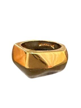 Lia Sophia Signed Pyramid Ring Sculptural Gold Tone Size 7